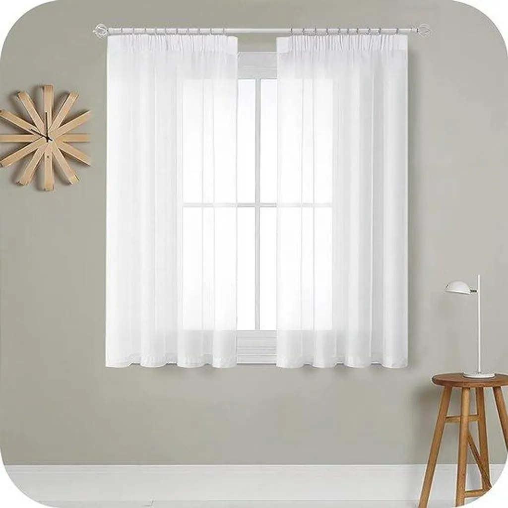 Paire de rideaux blancs à plis 180x140 cm aspect coton pour salon