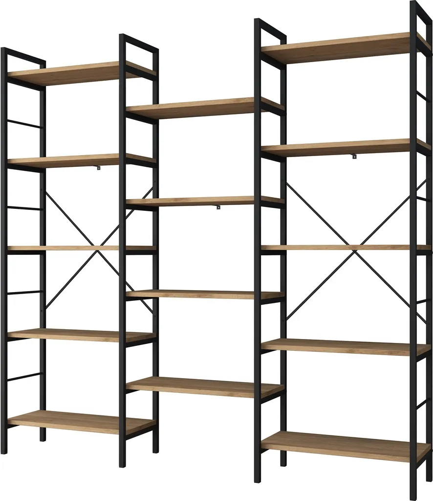 Bibliothèque Gain de Place 176x172 cm, Solution Rangement Noyer Durable