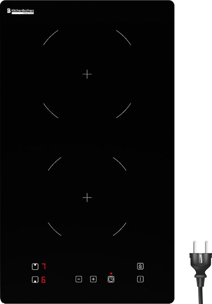 KitchenBrothers Induktionskochfeld - Einbau Induktionskochplatte - 30 cm - 2 Zonen - 1 Phase - Bis 3300W - Schwarz
