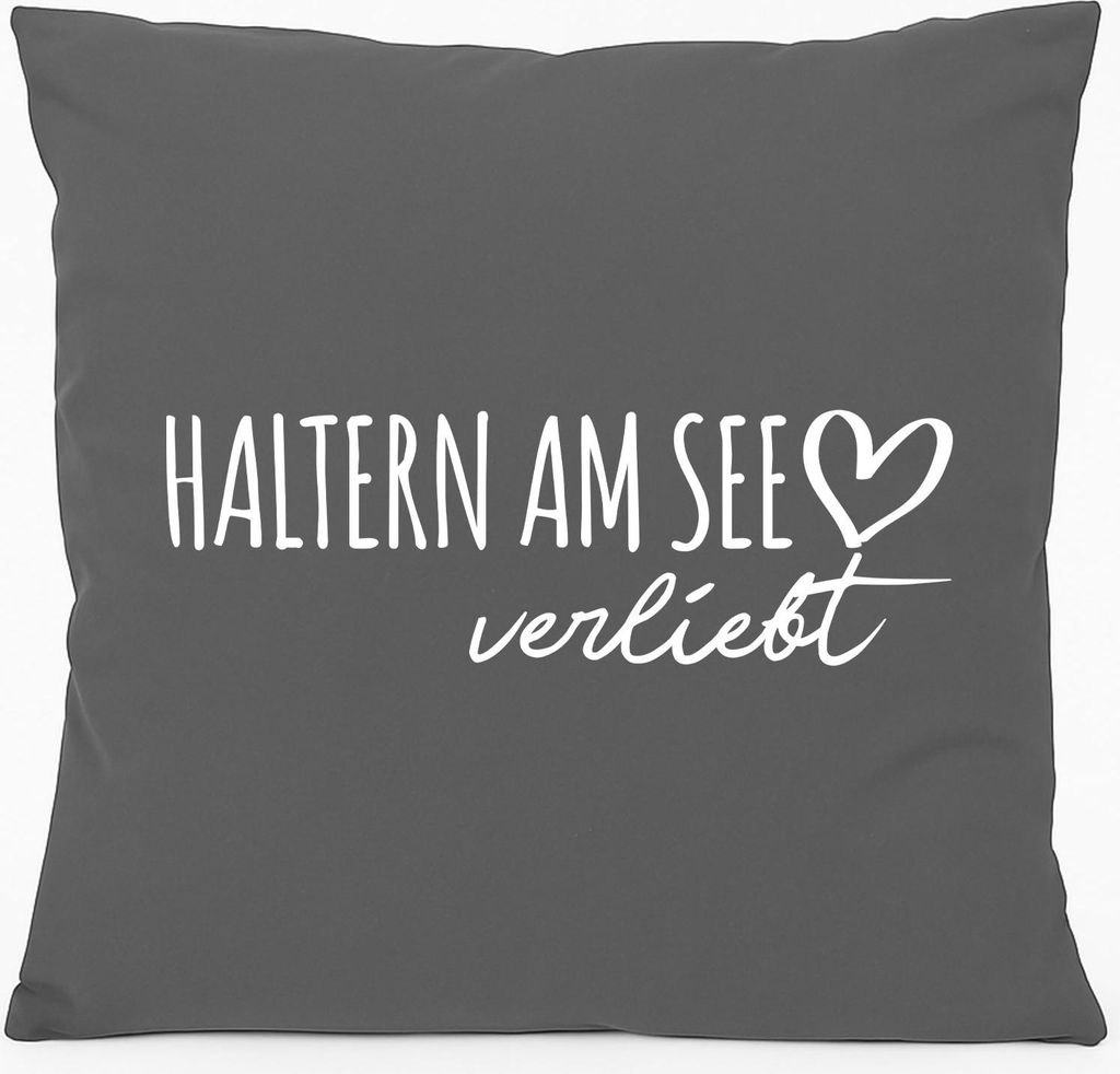 Huuraa Kissen Haltern am See verliebt 40x40cm mit Füllung Steel Grey Baumwolle Dekokissen Geschenkidee