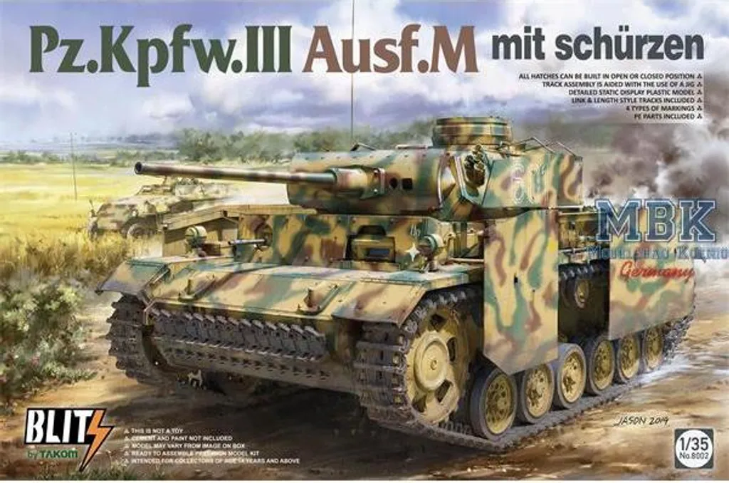 Maquette de char allemand Pz.Kpfw.III Ausf.M Takom 1:35 avec blindage