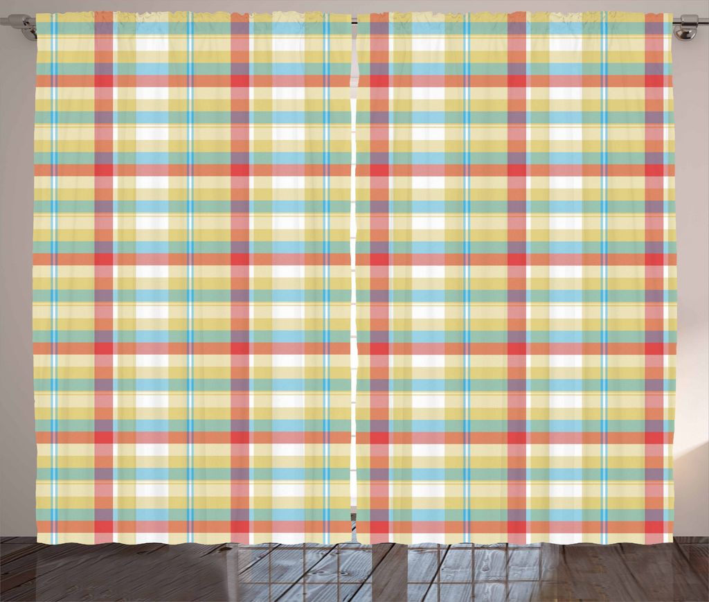 ABAKUHAUS Plaid Rustikaler Gardine, Bunte Formen mit Linien, Schlafzimmer Kräuselband Vorhang mit Schlaufen und Haken, 280 x 175 cm, Mehrfarbig