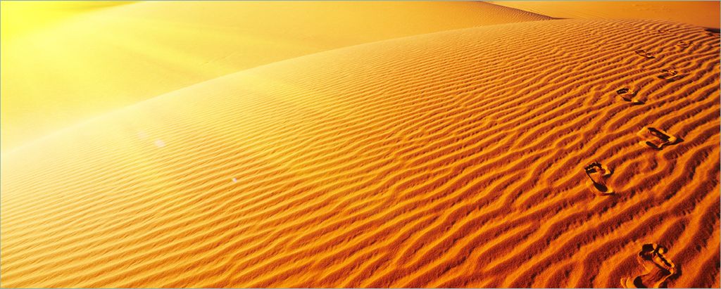 Wallario selbstklebendes Poster - Fußspuren im Sand - Sanddüne in der Wüste, Größe: 80 x 200 cm