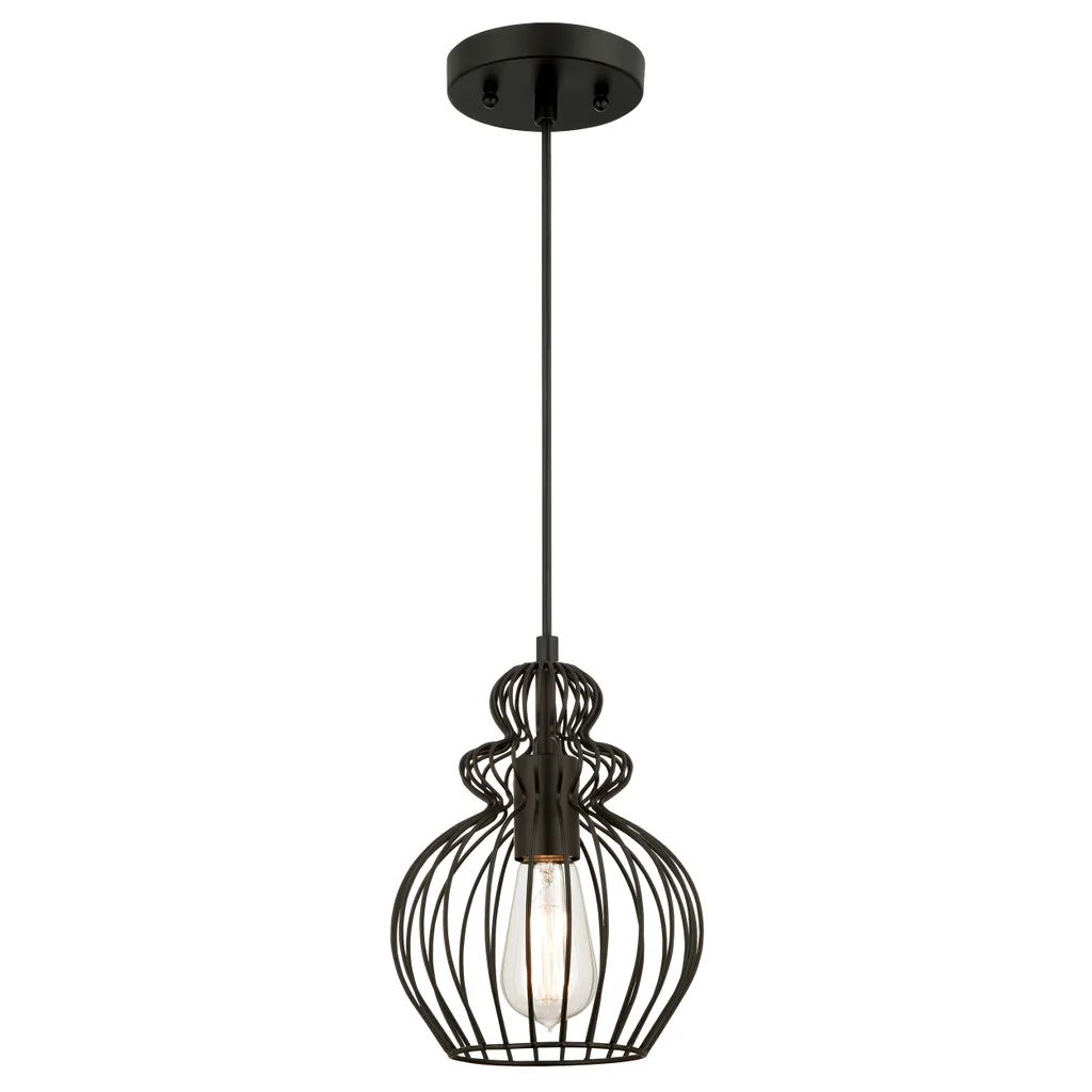 Lampada Sospensione Gabbia Nero Opaco 1 Luce - Design Industriale E27