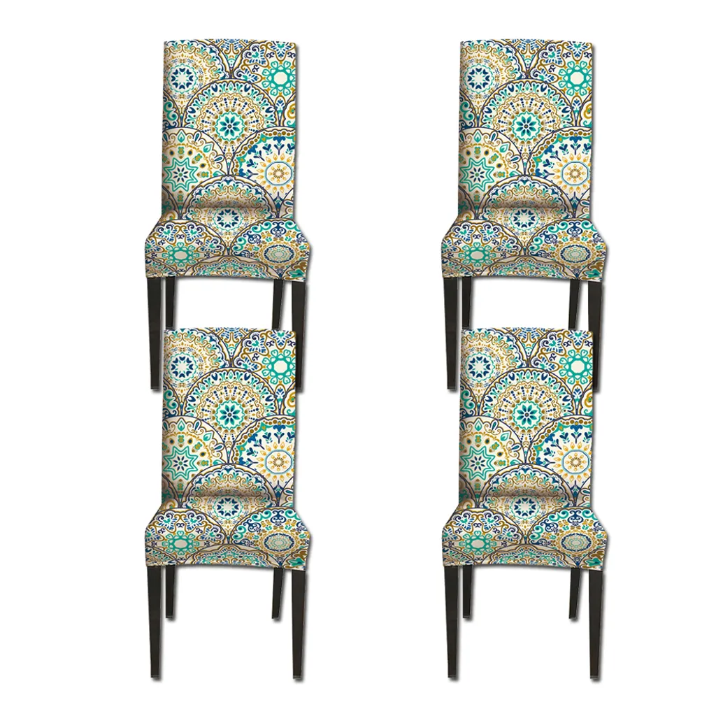 Coprisedia 4 pezzi, coprisedia universale elasticizzato con stampa boho per sedie da pranzo, colore: #4