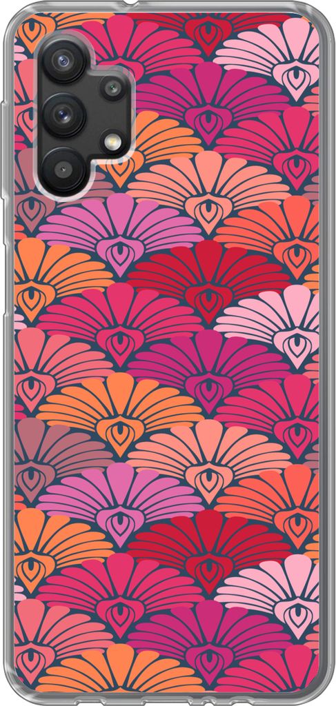 MuchoWow Handyhülle Schutzhülle Hülle für Telefoonhoesje Samsung Galaxy A32 5G Muster - Art Deco - Rosa - Blumen Silikon Softcase Handy Hüll...