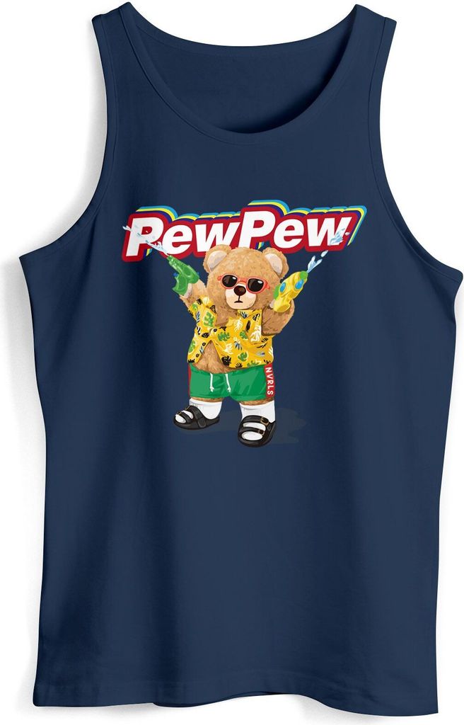 Herren Tank-Top Pew Pew Bär Sommer Printshirt Aufdruck Motiv lustig Muskelshirt Neverless navy XL