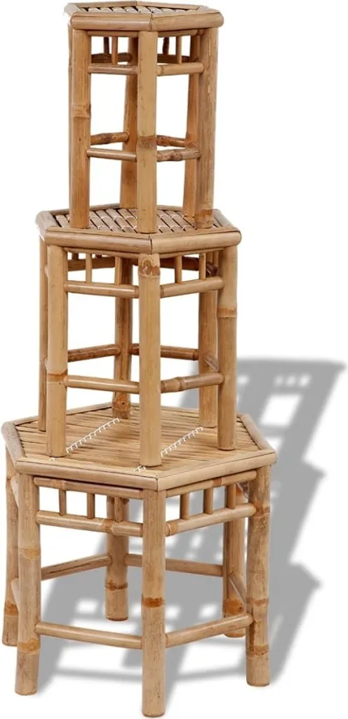 Solution Assise Bambou 3 pcs : Petit Tabouret Jardin Gain de Place - 3