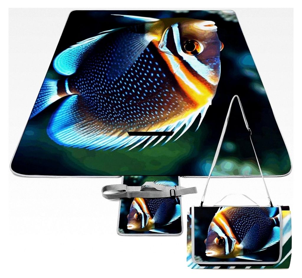 Extra große Picknickdecke mit Tieren, die im Wasser schwimmen, wasserdicht und sanddicht, mit Schultergurt, maschinenwaschbar, 140 x 140 cm