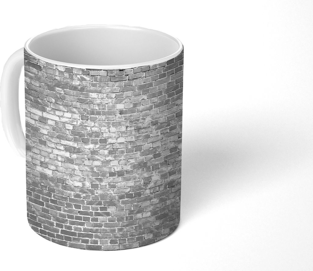 MuchoWow Tasse Kaffeetasse Kaffeebecher 350 ml Stein - Wand - Schwarz - Weiß Teetasse - Fototasse - Becher - Keramikbecher - Teebecher - Kaffeet...