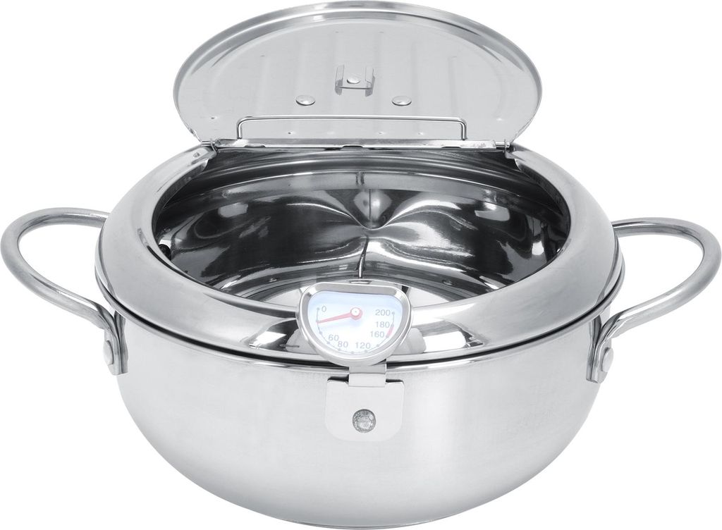 Frittiertopf Edelstahlpfanne mit Thermometer Deckel Kchenkochgeschirr Friteuse 2.2l 20 cm