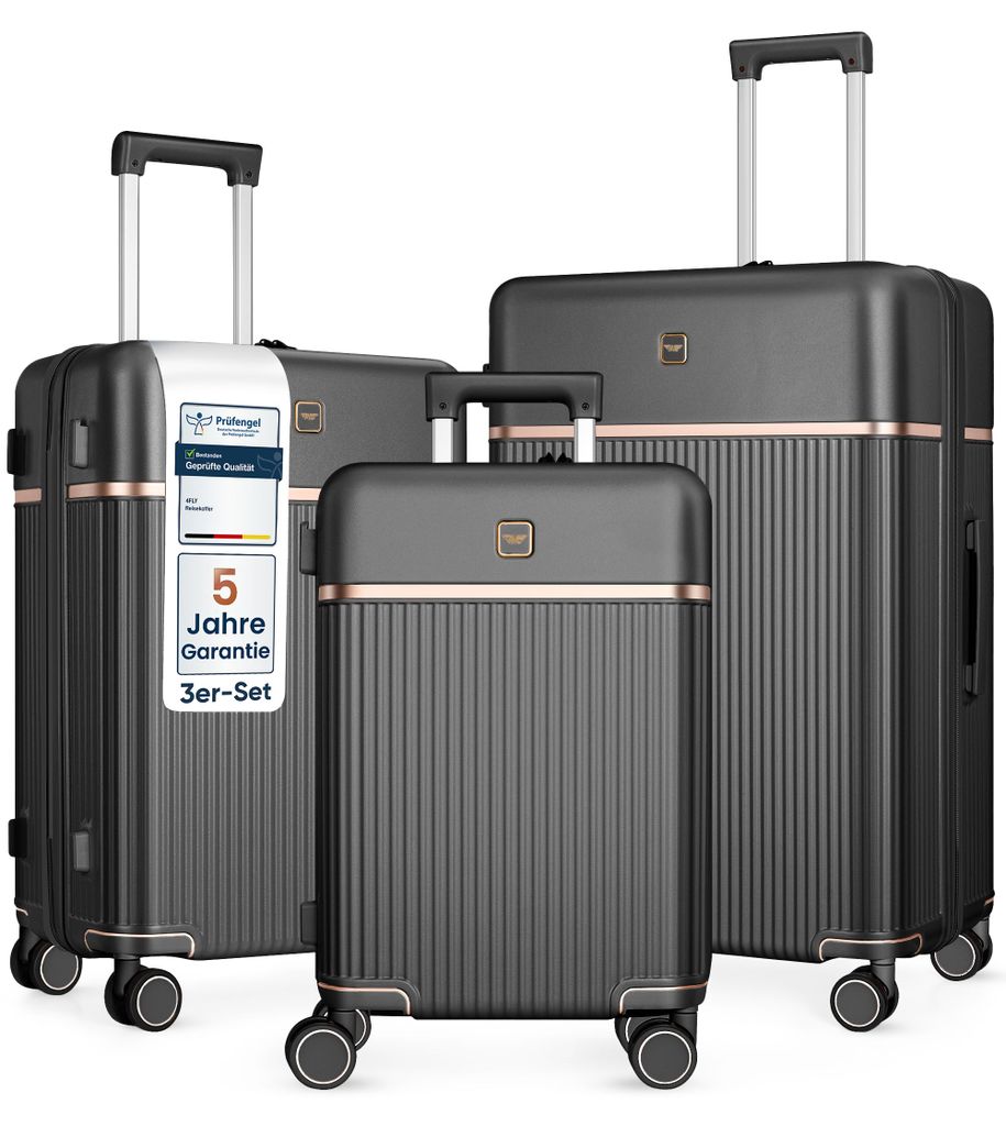 4FLY Hartschalen-Reisekoffer Set 3-teilig (M/L/XL) aus Polycarbonat – mit TSA-Schloss, 4 Spinner-Doppelrollen und Aluminium-Teleskopgriff
