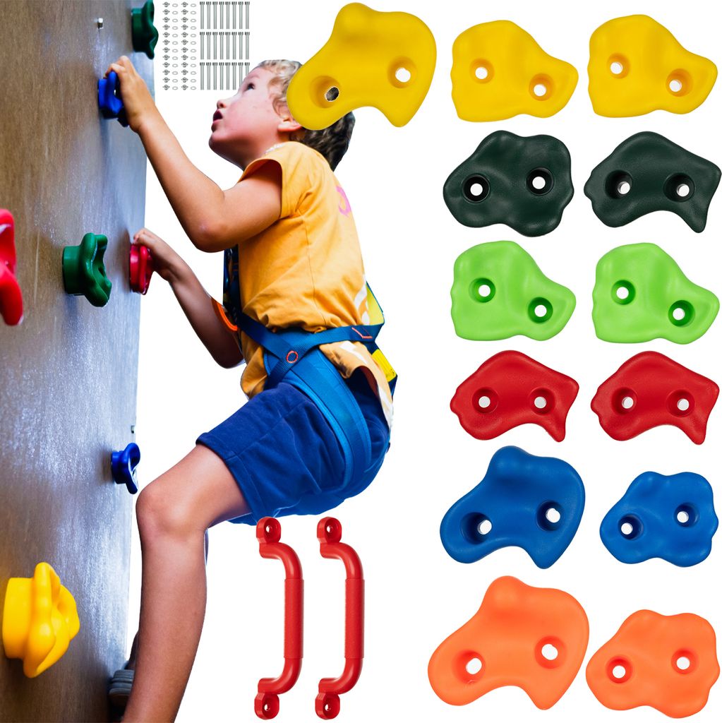 KRUZZEL Klettergriffe Kinder Indoor Bunt 12/15/22 Stück 2 Griffe + Schrauben bis 150 kg - Interne und Klettergerüst Outdoor - Zubehör für Klett...