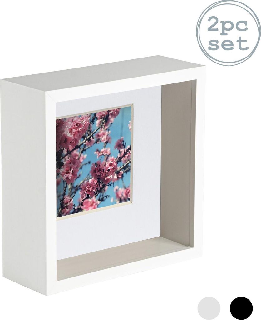 Nicola Spring 2 Stück 8 x 8 3D-Schatten-Tief Box Photo Frame Set - Craft Anzeigen Bilderrahmen mit 4 x 4-Halterung - Weiß