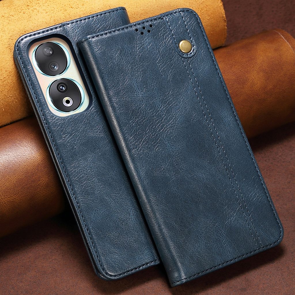 Folio Lederhülle Für Honor 90 – Flip Case Mit Kartenfächern, Magnetverschluss, Horizontaler Standfunktion & Vollem Schutz, Blau