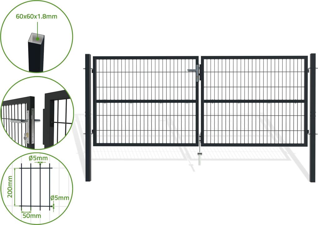 3 m RAZO-Gittertor H.120 cm + 1 m RAZO-Tor H.120 cm Grau