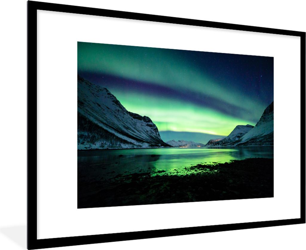 MuchoWow® Gerahmtes Poster Nordlicht - Norwegen - Eis - Produktbild 