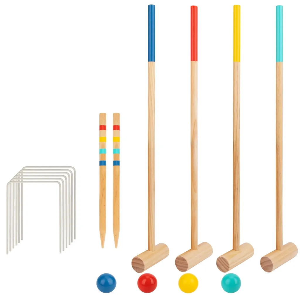 Jeu de Sport de Jardin Cricket en Bois - Kit Extérieur Enfant 4 Mallets