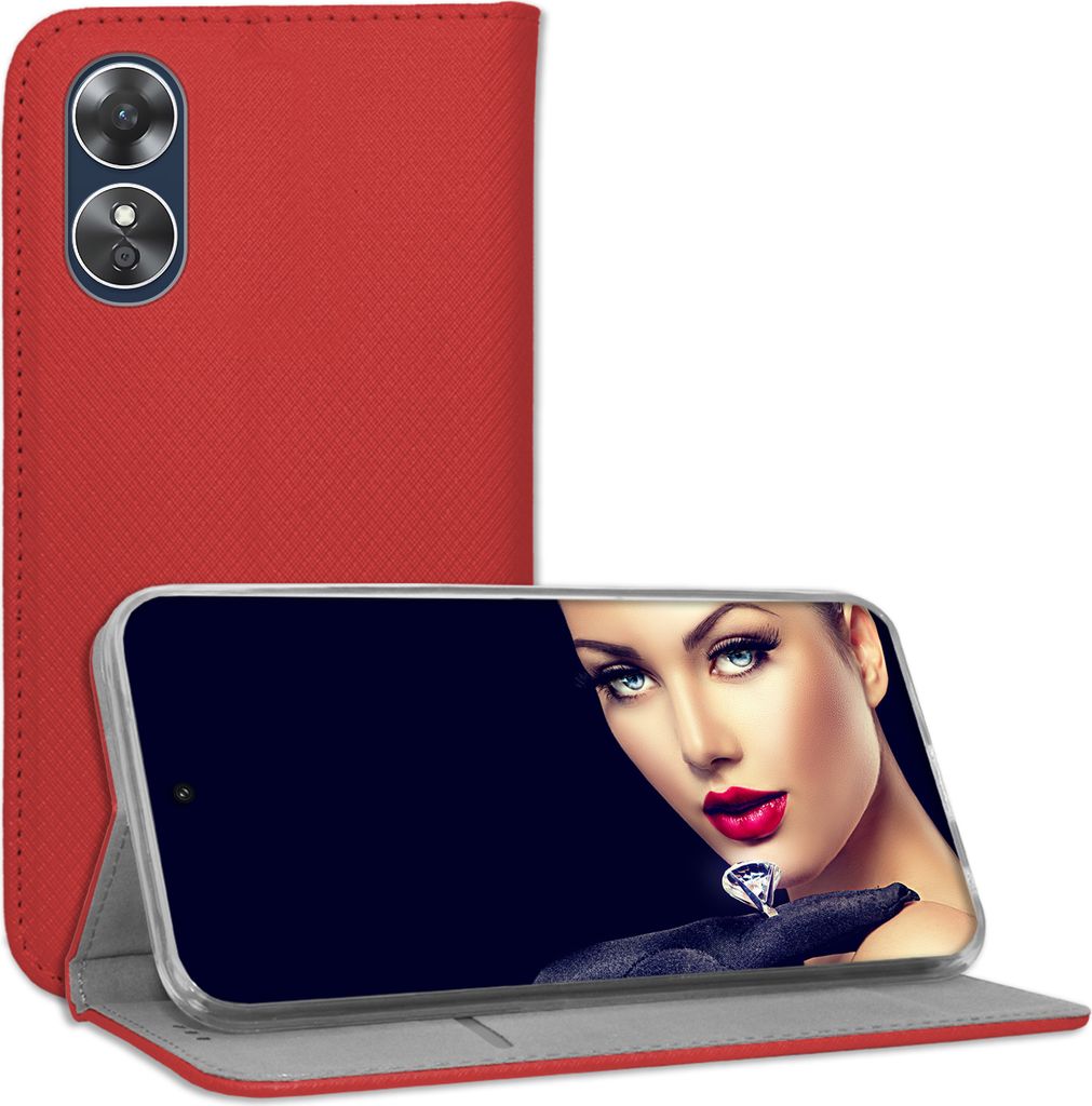 Bookstyle Schutzhülle Klapphülle Schutztasche Etui Cover für Oppo A17 4G (CPH2477, 6.56'') - Rot