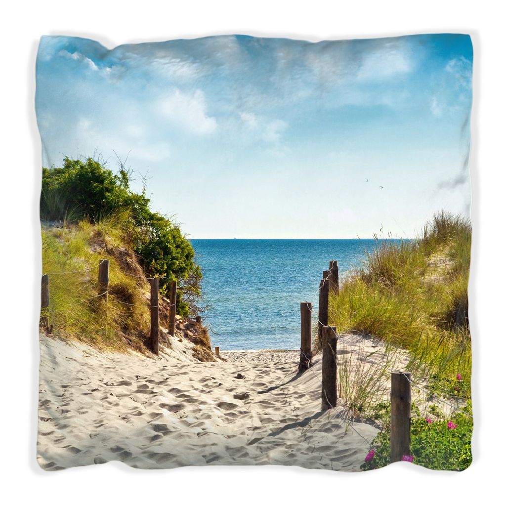 Wallario Premium Kissen, weiche Oberfläche, mit Motiv Auf dem Sandweg zum Strand, Größe: 60 x 60 cm, mit weißer Rückseite