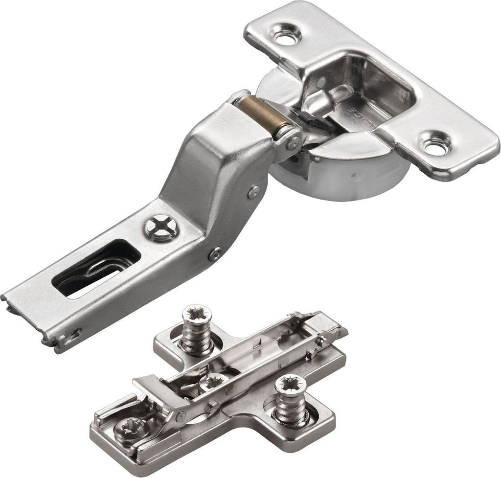 2 x Salice Topfband Serie 700 mit Dämpfer im Topf 110° Bohrbild T45 Innenanschlag inkl. Kreuz-Montageplatte Höhe 6 mm mit vormontierten Euroschr...