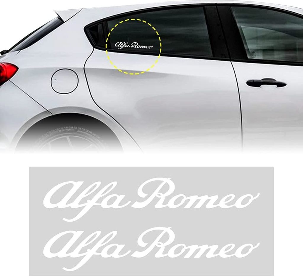 Alfa Romeo Aufkleber Offizielle Logo Schrift, Weiß, 13 cm, 2 Stücke