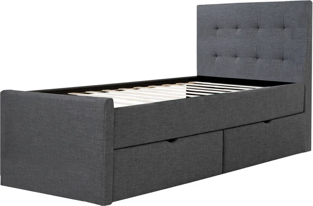Lit 90x200 cm Anthracite anti-encombrement avec sommier et tiroirs inclus