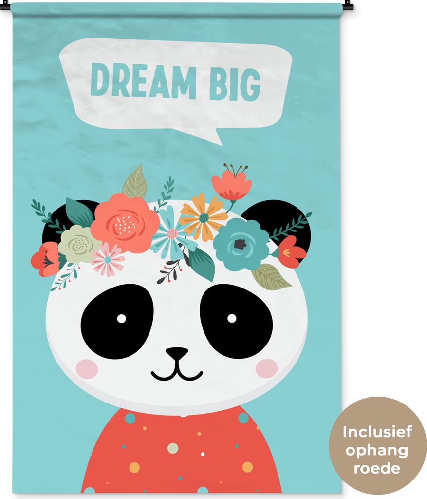 MuchoWow Wandteppich Wandbehang Panda - Blumen - Zitat 120x180 cm Tapisserie Dekoration Wandtuch - Schlafzimmer - Dekorationen für das Haus