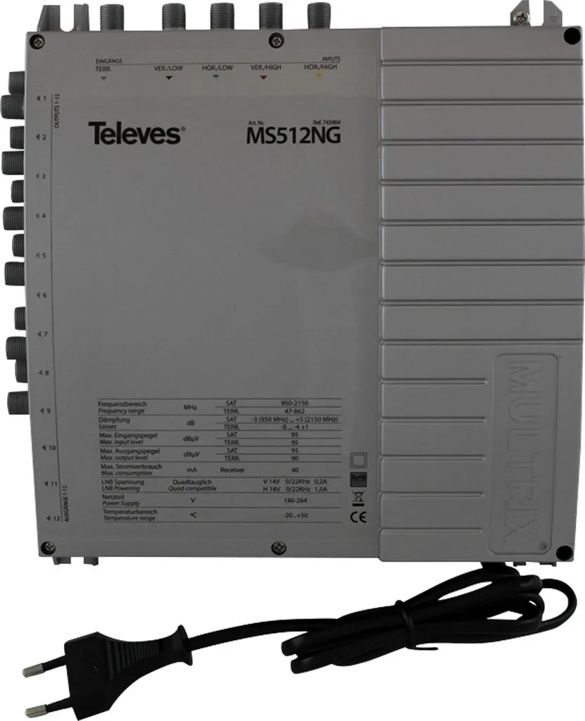 Répartiteur satellite 12 sorties pour multiservices Televes MS512NG SAT
