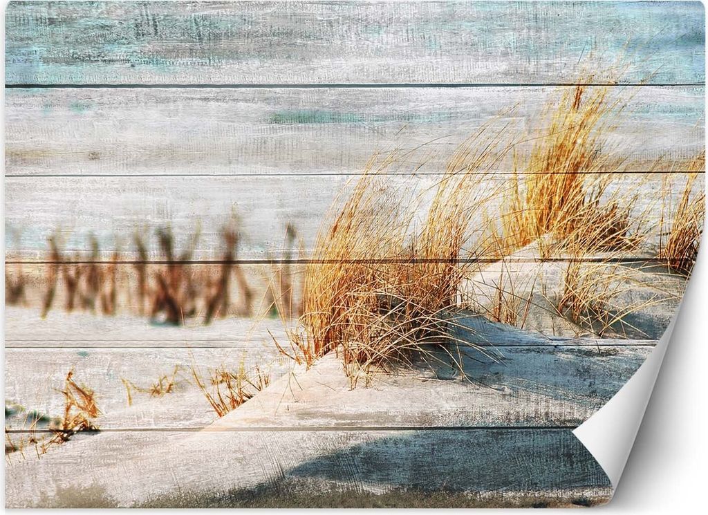 Vlies fototapete Dünenstrand auf Holz 350x245 cm Feeby Beige inkl. Kleber einfache Montage