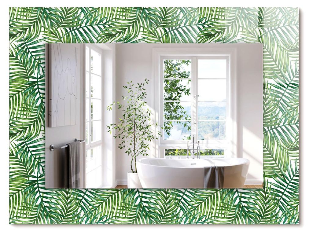 Grüne Palmenblätter – Rechteckiger Spiegel mit Druck 80x60 cm – Modern - Dekorativ für die Wand