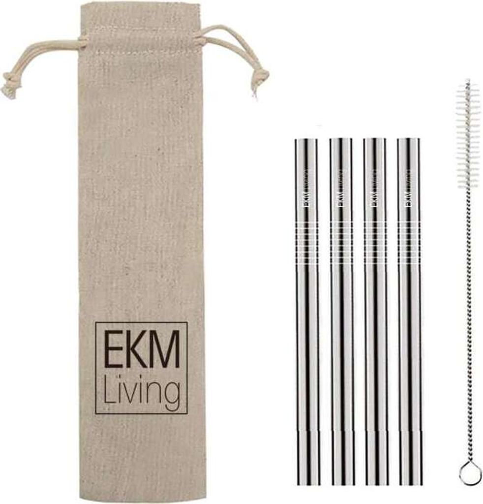 Edelstahl Strohhalme 4er Set Silber kurz,Trinkhalme, bruchfest, wiederverwendbar, spülmaschinengeeignet, plastikfrei, von EKM Living GmbH
