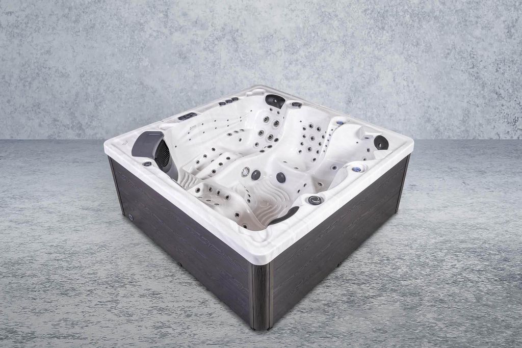PureHaven Imperia American Outdoor-Whirlpool 220x220 cm für 6 Personen mit 71 Massagedüsen Heizung LEDs Thermoabdeckung Farbe Sterling Silber/Gra...
