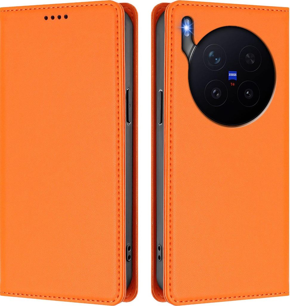 Handyhülle für vivo X300 Pro, Kunstleder Klapphülle Stoßfeste Magnetische Hülle mit Ständer Orange