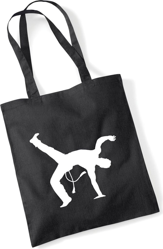 Huuraa Jutebeutel Capoeira Silhouette 10 Liter Black Baumwolle Tasche Geschenkidee