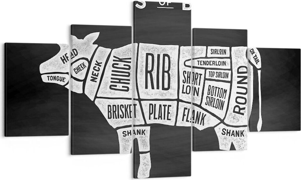 Bild auf Leinwand - Leinwandbild - Kuh Rindfleisch Kochen Grafik - 125x70cm - Wand Bild - Wanddeko - Leinwanddruck - Bilder - Kunstdruck - Wanddeko...