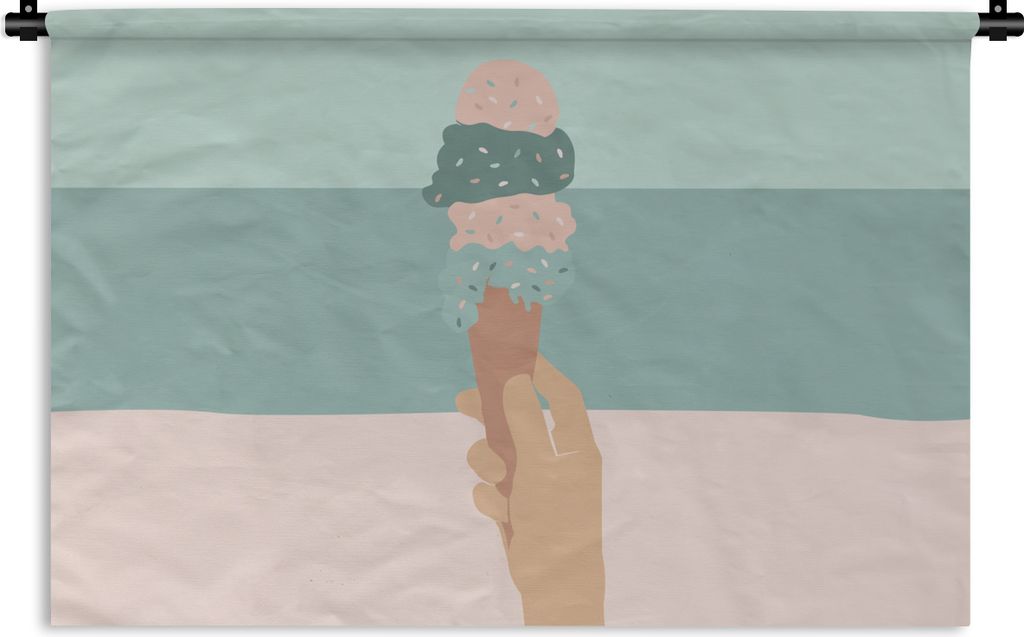MuchoWow Wandteppich Wandbehang Sommer - Eiscreme - Hand 150x100 cm Tapisserie Dekoration Wandtuch - Waschbar - Tapisserien - Wand-Decke