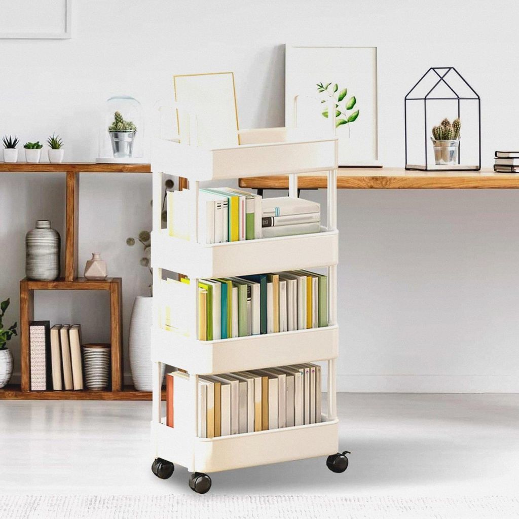 Rollwagen-Organizer, Rollwagen mit Rädern - Rollender Bücherwagen,3/4-stöckiger Mehrzweck-Aufbewahrungswagen auf Rädern, multifunktionale Aufbe...