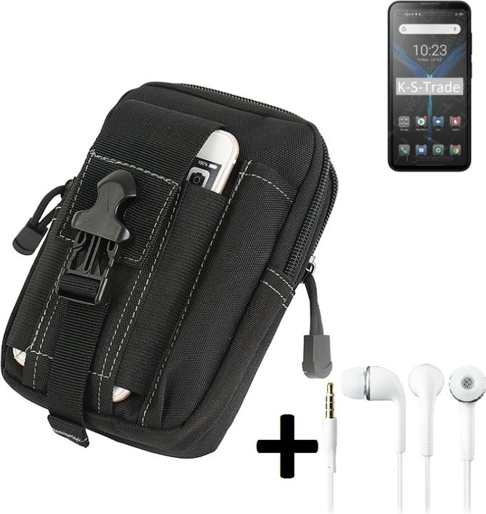 K-S-Trade Gürteltache + Kopfhörer kompatibel mit Blackview BL5000 Gürtel Tasche Holster Schutz Hülle Handy Hülle schwarz inkl. Extrafächer