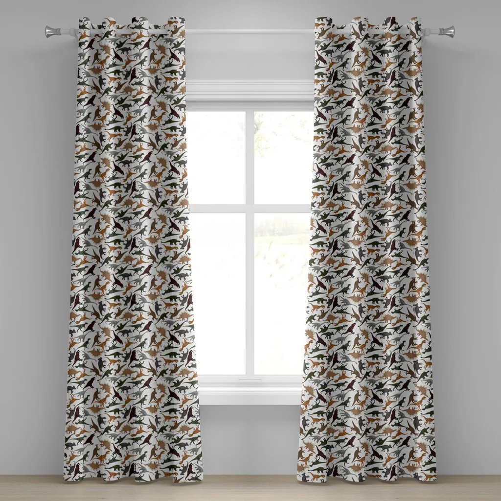 Rideau à œillets Jurassic 280x175cm motif dinosaures orange et bordeaux