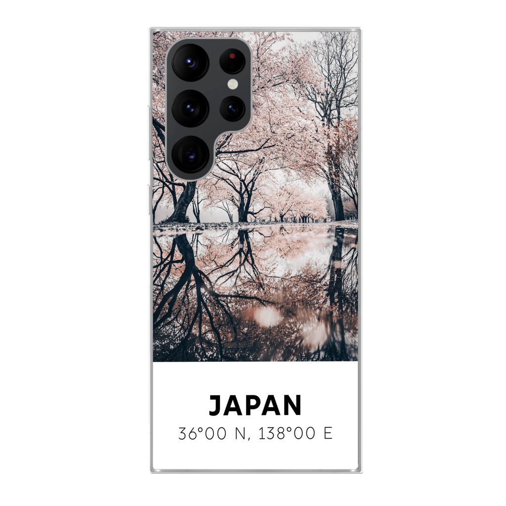 MuchoWow Handyhülle Schutzhülle Hülle für Samsung Galaxy S22 Ultra Japan - Sakura - Frühling - Rosa Silikon Softcase Handy Hülle - Abbildung