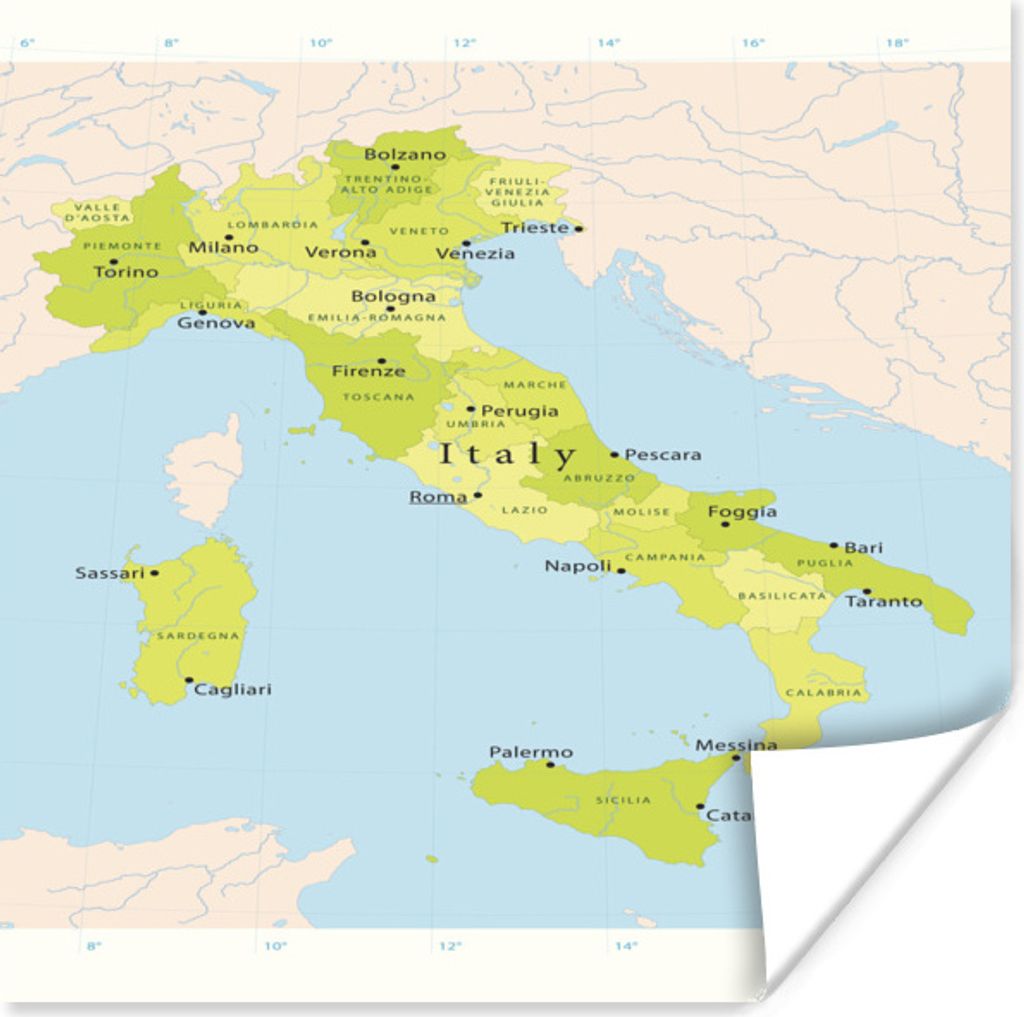 MuchoWow Poster Grüne Karte von Italien 75x75 cm - Wand Dekoration