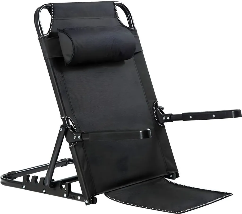 Dossier de Plage Ajustable 7 Niveaux en Tissu Noir Mat et Portable
