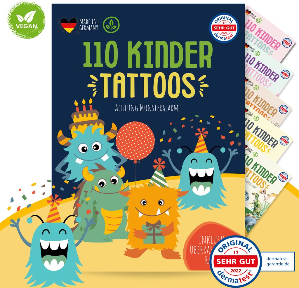 MeinBaby123 110 hautfreundliche Monster Hauttattoos für Kinder, Monster Tattoos, Geschenk Kinder, Mitgebsel Kindergeburtstag, Geschenk für Jungs