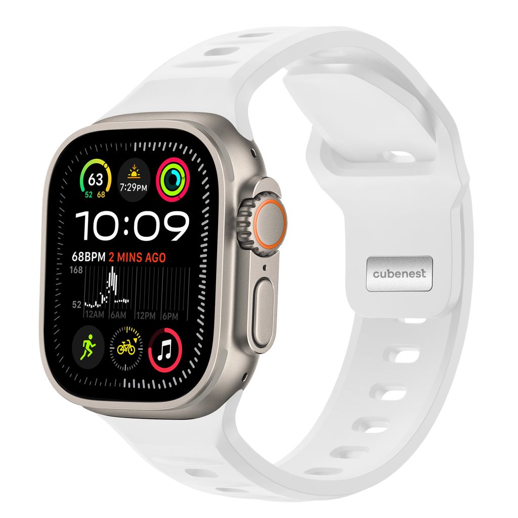Cubenest Premium Sportarmband für Apple Watch 1, 2, 3, 4, 5, 6, 7, 8, 9, 10, 11, SE, Ultra (2,3) - 44/45/46/49 mm - weiß