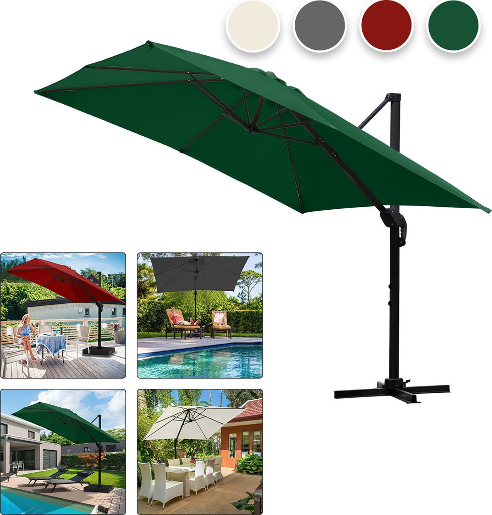 TolleTour 3M Sonnenschirm Quadrat Terrassenschirm mit Kurbel, UV50+ LED Grün