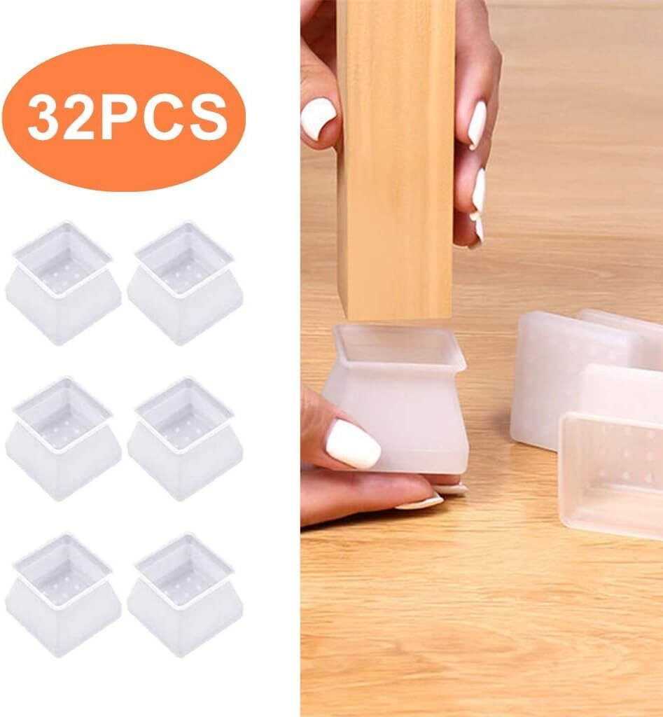 32 Stück quadratische Tisch-/Stuhlbeinkappen aus Silikon, schützt Stuhlbeine, verhindert Kratzer und Lärm zum Schutz des Bodens, für 3,6 cm gro...