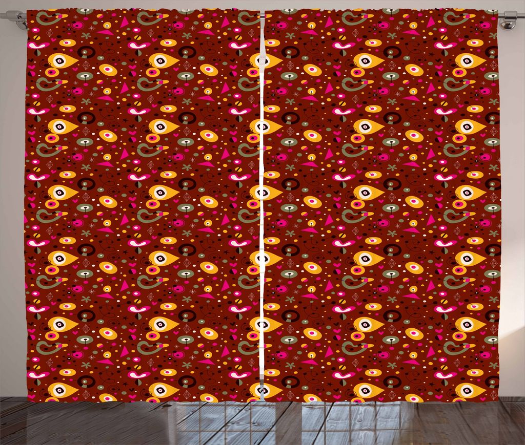 ABAKUHAUS Retro Rustikaler Vorhang, Bunte Fifties Shapes, Wohnzimmer Universalband Gardinen mit Schlaufen und Haken, 280 x 175 cm, Mehrfarbig