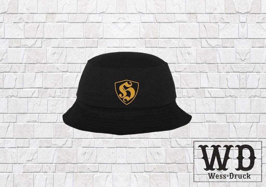 Hooligan Fischerhut mit Stick 3. Halbzeit Szene Mütze Kappe Capy Fussball Schwarz Gold