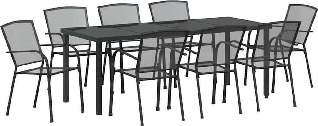 vidaXL Garten Essgruppe 9 pcs Anthrazit Pulverbeschichteter Stahl